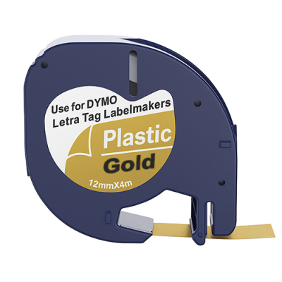 Dymo 91207 kompatibel labeltape sort på guld 12mm