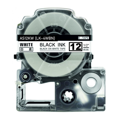 Epson LK-4WBN kompatibel labeltape sort på hvid 12mm