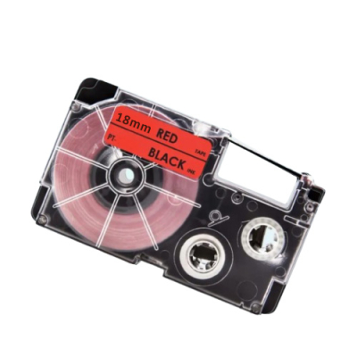 Casio XR-18RD kompatibel labeltape sort på rød 18mm